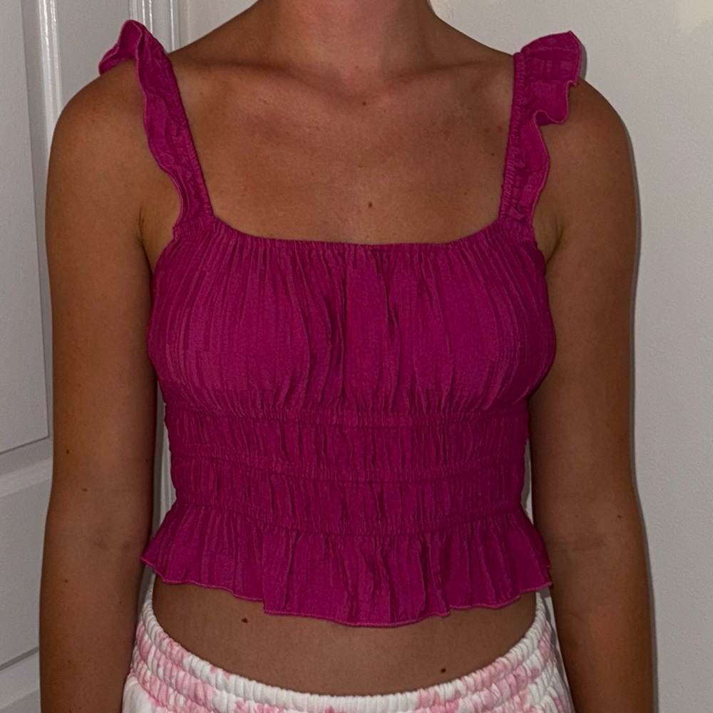 #5 Kirious Chic Fuchsia Ruffle Strap Tank Top